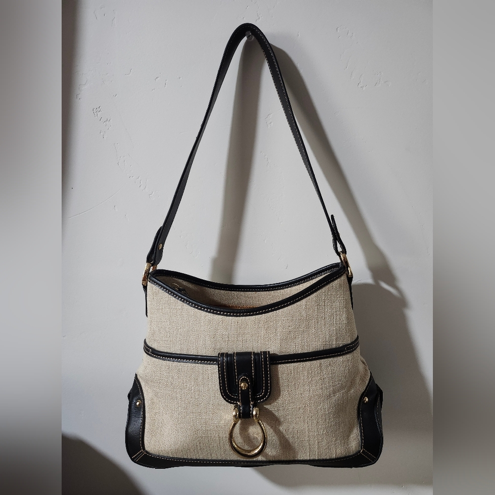 Etienne Aigner Linen And Leather Shoulder Bag